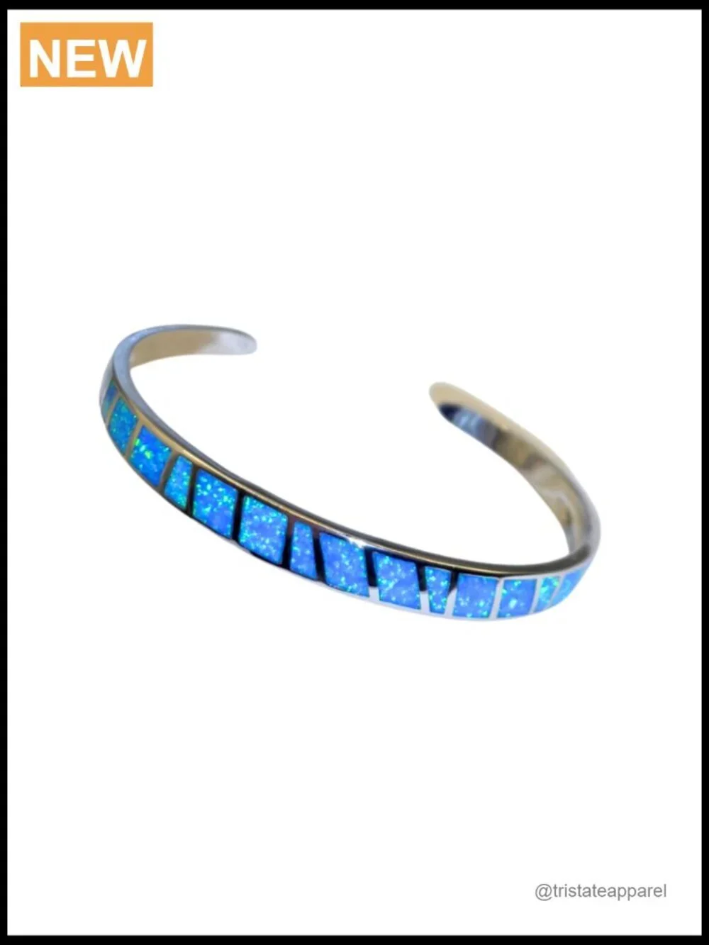 Adjustable Cuff Bracelet with Opal Inlay Silver Finish Boho Style